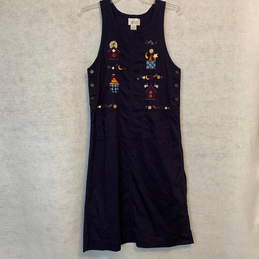 Cristopher & Banks Vintage Embroidered Overall Dress Women's‎ Size 8